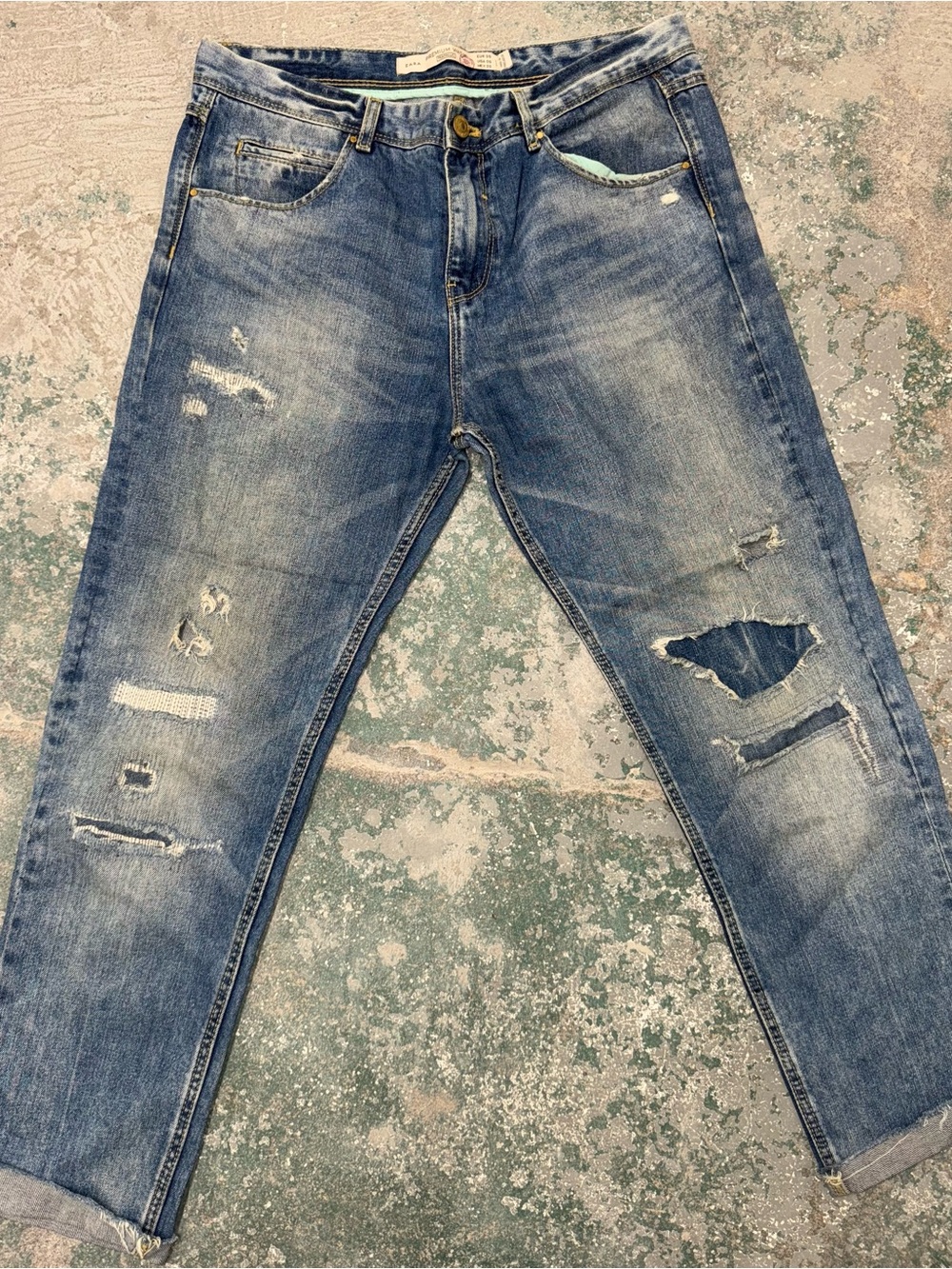Zara Distressed Blue Boyfriend Fit Women’s Jeans with Rips